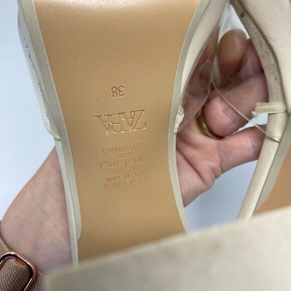 Zara Womens Square Toe Block Heels Size 38/7.5 Cream Wedding Bridesmaid Bridal - Picture 6 of 8